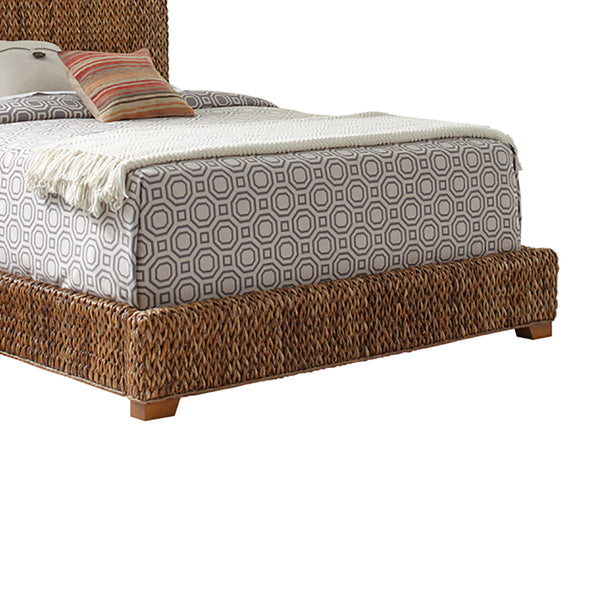 English Elm Holden Rustic Brown Queen Bed - Tropical-Inspired Design With Woven Banana Leaf And Easy Assembly B062S01090