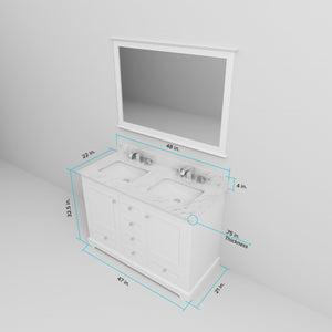 English Elm White Double Bath Vanity 48 in W x 22 in D with Carrara Marble Top, Solid Wood, Soft-Close Drawers, Ample Storage B2731P258173