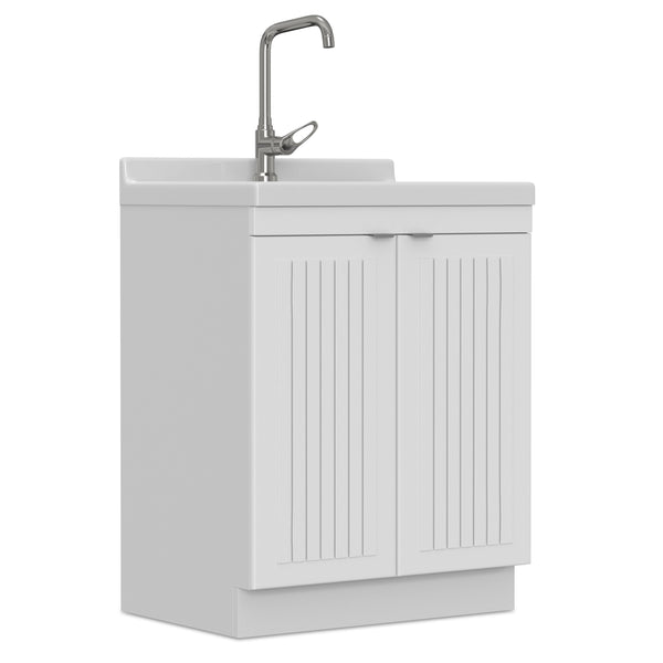 English Elm Murphy Beadboard Laundry Sink Cabinet with Deep Abs Basin and Chrome Faucet Included B136P427217