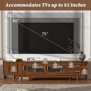 English Elm 78inch Walnut Entertainment Center Fluted Glass Solid Wood Legs Modern Living Room N710P362203P