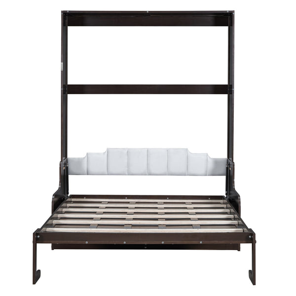 English Elm Queen Murphy Wall Bed with Integrated Chair Espresso Cabinet for Studio Apartments Espresso LP000791AAP-3