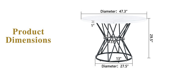 English Elm A Round Marble Patterned Mdf Dining Table with Matte Hourglass Base Seats Six White+Black W1151P434791
