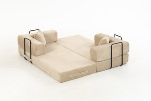 English Elm Full Foam Modular Sofa Bed Corduroy Upholstered Convertible Lounger for Studio Apartments Beige W3326P450777