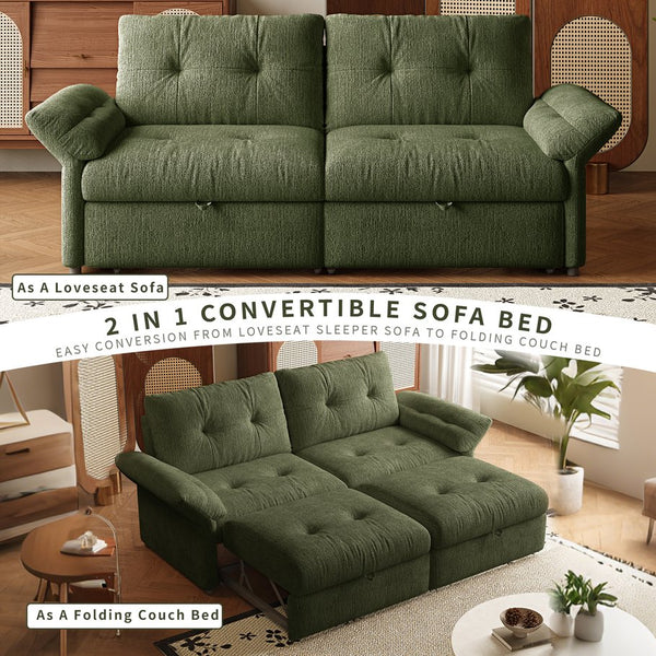 English Elm This Chenille Convertible Sofa Bed Seats Three and Unfolds Flat for Guests Easily Green W3820S00044