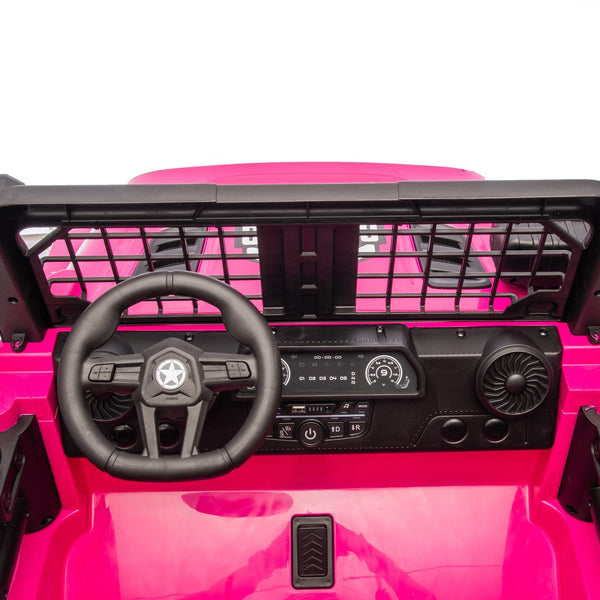 English Elm 24v Dual Motor Two Seat Kids Electric Ride on Car with Remote Control and Bluetooth Audio Pink W1578P305898