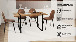 English Elm 55" Dark Wood Dining Table Set With 4 Suede Chairs - Modern Industrial Style For Cozy Spaces W2189S00626