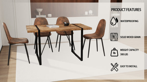 English Elm 55" Dark Wood Dining Table Set With 4 Suede Chairs - Modern Industrial Style For Cozy Spaces W2189S00626