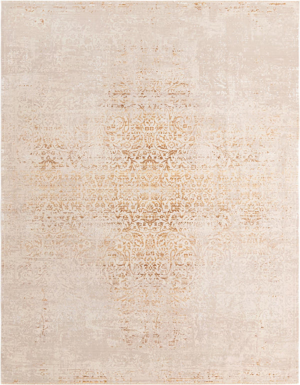 Unique Loom Deepa Pianura Machine Made Abstract Rug Ivory and Gold,  9' 0" x 11' 8"