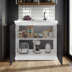 English Elm Extremo White Kitchen Pantry Cabinet with Twin Doors and Three Interior Shelves B128S00251