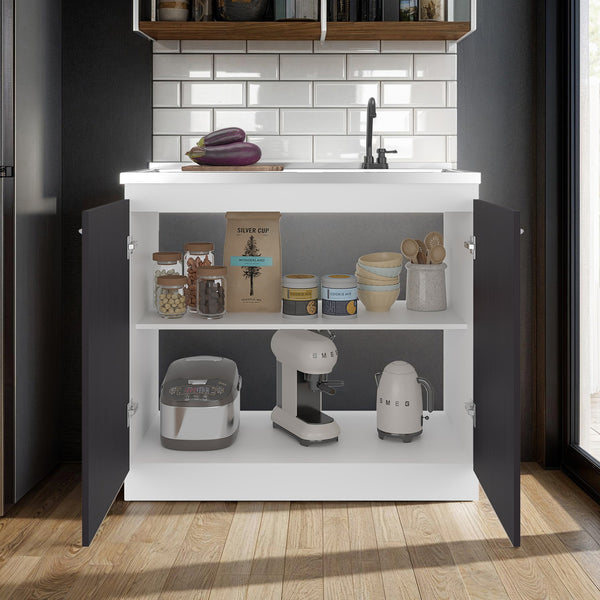 English Elm Extremo White Kitchen Pantry Cabinet with Twin Doors and Three Interior Shelves B128S00251