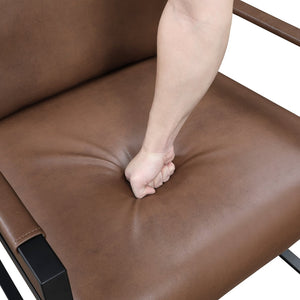 English Elm Modern Metal Accent Chair with Faux Leather Upholstery, Minimalist Frame, Comfortable Seat for Living Room Decor Brown 27 L x 10 W x 23.5 H B011P255743