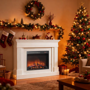 English Elm 44" White Mantel Electric Fireplace Nordic Style with 3d Flame for Living Room W1769S00015