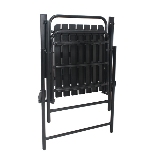 English Elm 3-piece Outdoor Bistro Set Foldable Slatted Chairs Tempered Glass Table Weather Resistant Black W3979S00010