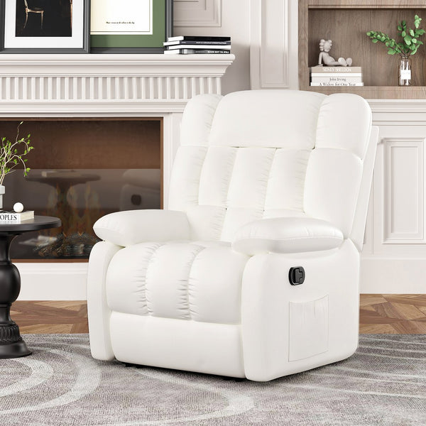 English Elm Recliner Rocker Chair Upholstered with Side Pocket and Footrest for Living Room T3623P438638