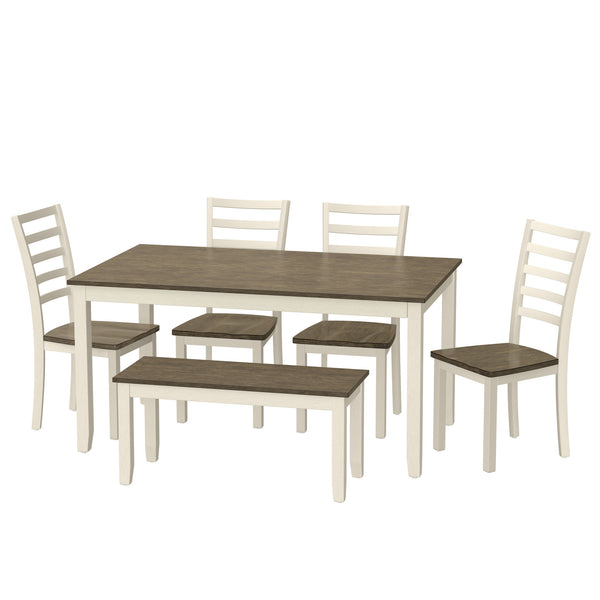 English Elm Wallace & Bay - Brown Brown And White 6 Piece Dining Table Set - Farmhouse Dogwood Bark & Blossom Finish, Easy-Care Wood, 60" Table Perfect for Family Gatherings B361P384405