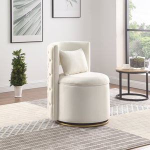 English Elm 360° Swivel Accent Chair with Hidden Storage Velvet Curved Seat and Gold Metal Base for Room Comfort White W1420P143732