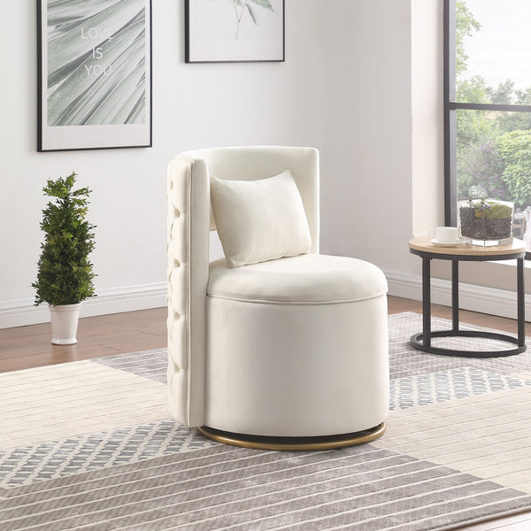 English Elm 360° Swivel Accent Chair with Hidden Storage Velvet Curved Seat and Gold Metal Base for Room Comfort White W1420P143732