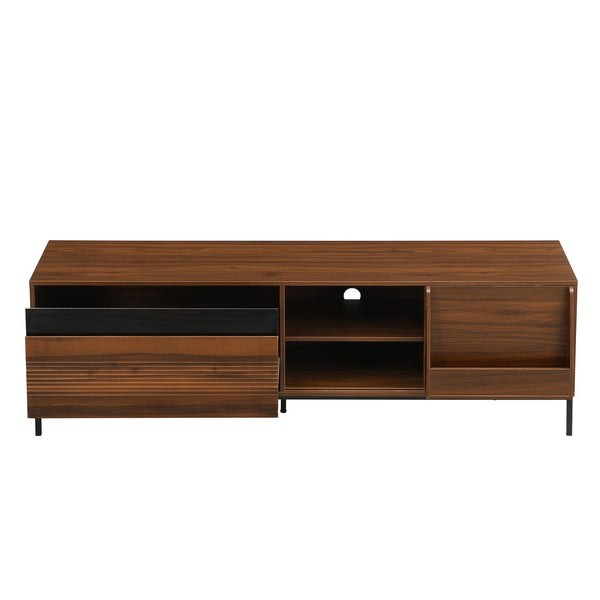 English Elm U-can Mid Century Walnut Media Console with Sliding Doors and Metal Frame for Living Rooms Brown N724P360370D