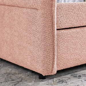 English Elm Full Size Boucle Daybed with Pop up Trundle Tufted Upholstered Sofa Sleeping Pink W1413S00175