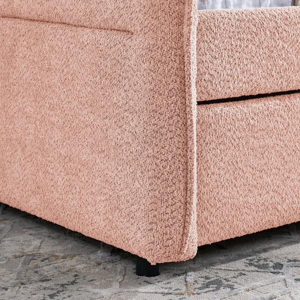 English Elm Full Size Boucle Daybed with Pop up Trundle Tufted Upholstered Sofa Sleeping Pink W1413S00175