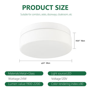 English Elm 1 LED Flush Mount Ceiling Light Fixture 24W 12 Inch Round Surface Lamp Energy Saving 3-Mode Durable Safety Rated White W2312P375011