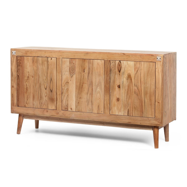English Elm Christopher Knight Home® - SIDEBOARD Handcrafted 3-Door Natural Acacia Wood Boho Side Cabinet with Carved Texture & Storage 68732.00