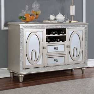 English Elm Contemporary Rustic Server with Solid Wood Accents, Molded Details and Functional Storage Drawers for Dining Room Furniture Silver 57 L x 21 W x 36 H B2741P309346