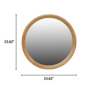 English Elm Natural Oak Round Wall Mirror Solid Wood Frame Minimalist Accent for Any Room W2295P414107