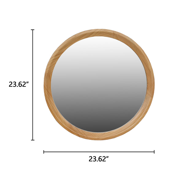 English Elm Natural Oak Round Wall Mirror Solid Wood Frame Minimalist Accent for Any Room W2295P414107