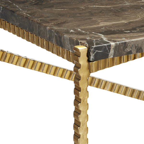 Flying Gold Marble Console Table - Chic Industrial Design with Contemporary Cappuccino Stone Top