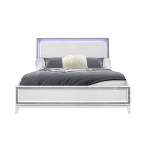 English Elm ALMERA Glam Transitional Full Bed with Crushed Crystal Trim, Solid Wood + MDF Construction, Elegant Finish White 84 L x 8 W x 3 H B201S00102