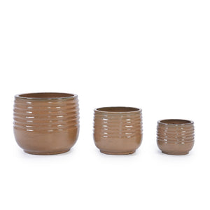 English Elm Set Of 3 Antique Bronze Ceramic Flowerpots - Elegant Modern Planters For Indoor & Outdoor Styling W3273P321466-GIGA