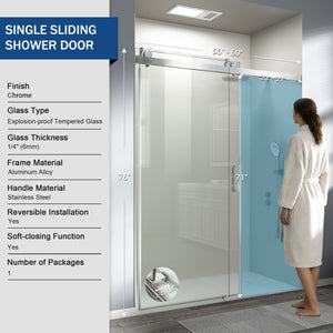 English Elm 56" Frameless Sliding Shower Door Tempered Glass Soft Close Matte Hardware Alcove Fit Chrome W1920P385327