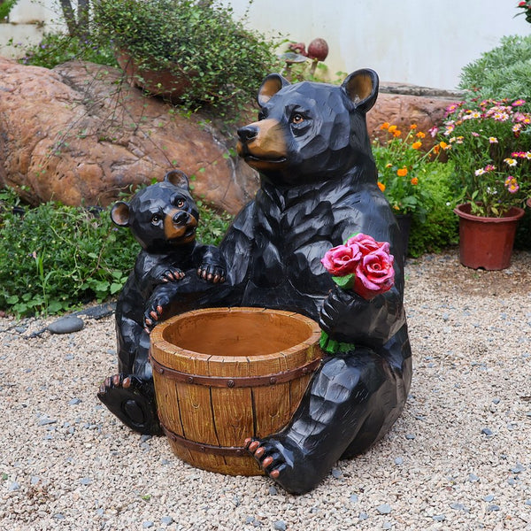 English Elm Outdoor Resin Bear and Cub Planter Sculpture Lifelike Garden Lawn Statue Decor W5398P455471