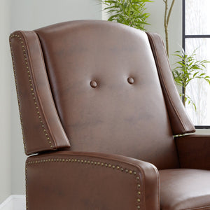 English Elm Stanley Tufted Faux Leather Manual Recliner with Black Wood Base for Living Room B202P471349
