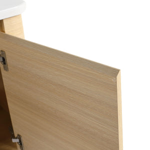 English Elm 48'' Wall-Mounted Bathroom Vanity With Sleek White Sink, Open Shelves, Soft-Close Door & Modern Design W999S00485