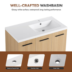 English Elm 36" Floating Bathroom Vanity Light Oak Modular Cabinet with Gel Coat Integrated Sink W3450S00106