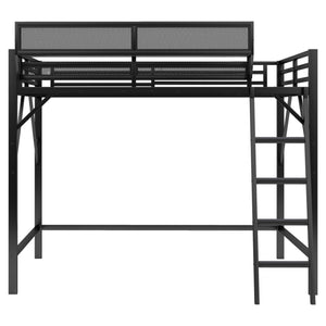 English Elm Queen Size Metal Loft Bed with Ladder and Built-In Storage Shelves, Sturdy High Bed for Teens 99" Black W2580P379983