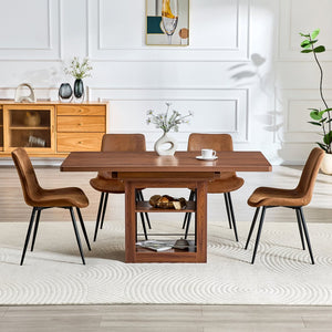 English Elm Expandable Walnut Mdf Dining Set with Storage Base and Four Fabric Chairs W1151S04714