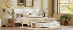 English Elm King Pine Wood Storage Bed with Led Lighting Usb Charging Tall Panel Headboard White W504S00269