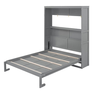 English Elm Queen Murphy Wall Bed with Integrated Shelving Foldable Mdf Cabinet for Guest Rooms Gray LP000693AAE-4