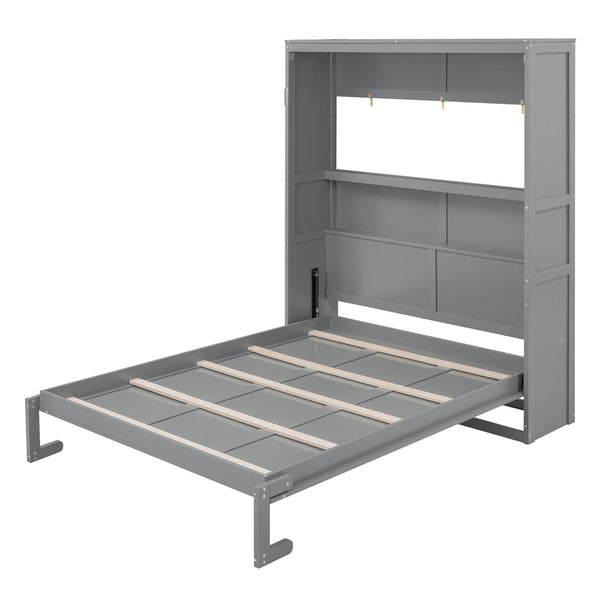 English Elm Queen Murphy Wall Bed with Integrated Shelving Foldable Mdf Cabinet for Guest Rooms Gray LP000693AAE-4