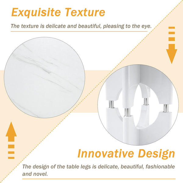 English Elm Modern Marble Print Mdf Dining Table Sculptural Hollow Frame Metal Accents Small Space White W3875S00026