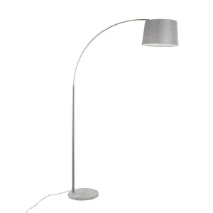 English Elm March Contemporary Floor Lamp - Sleek Nickel Arc With White Marble Base & Grey Linen Shade Design B202S01375