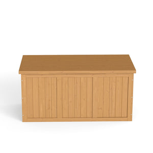 English Elm 67 Gallon Solid Wood Outdoor Deck Box with Hinged Lid Doubles as Patio Bench Seat W2640P327217