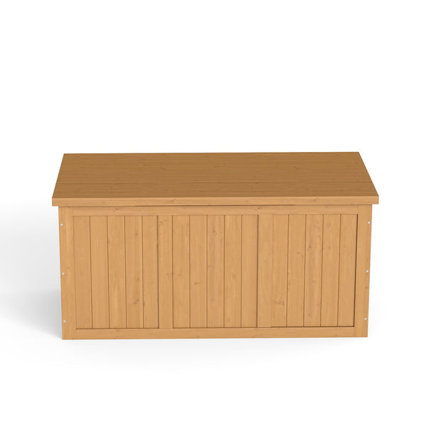 English Elm 67 Gallon Solid Wood Outdoor Deck Box with Hinged Lid Doubles as Patio Bench Seat W2640P327217