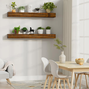 English Elm Fireplace Mantel - 74" Handcrafted Solid Pine Floating Shelf, Dark Chocolate Finish For Stylish Display T3210P391500