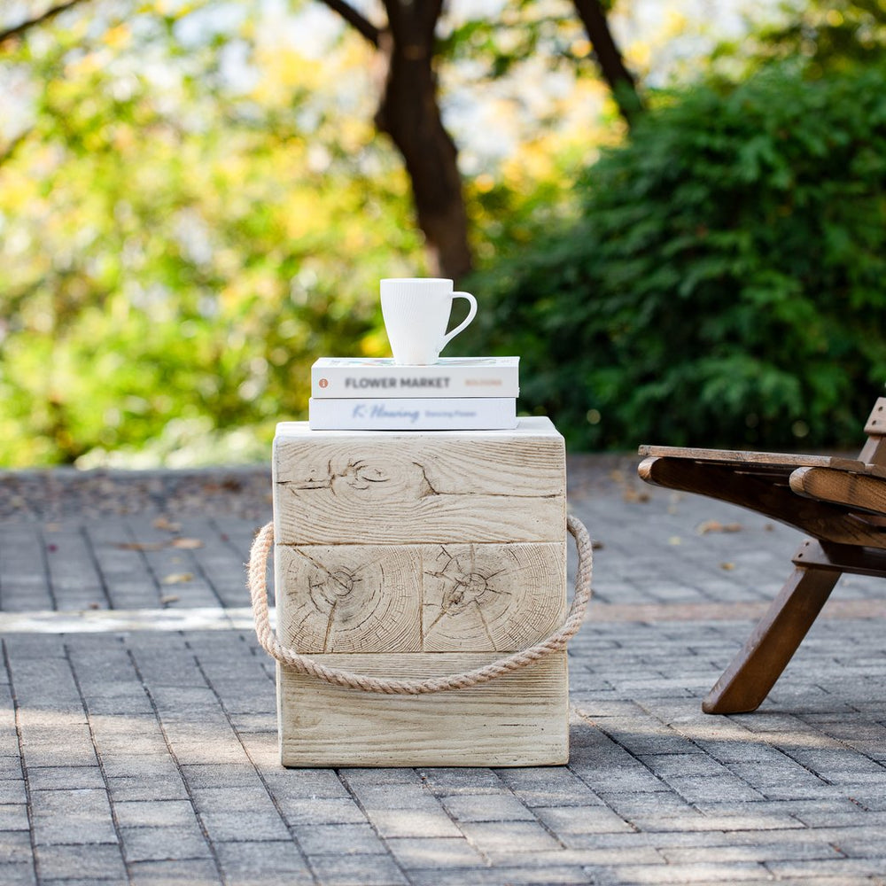 English Elm Outdoor Mgo Cylindrical Side Table Whitewashed Rustic Coastal Farmhouse Accent N765P382585W