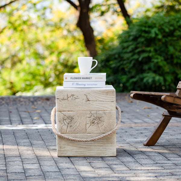 English Elm Outdoor Mgo Cylindrical Side Table Whitewashed Rustic Coastal Farmhouse Accent N765P382585W