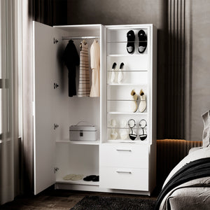 English Elm FM Compact Wardrobe with Hanging Rod, Smooth Drawers and Open Shelves for Organized Bedrooms White 55 L x 23 W x 4 H B128S00183
